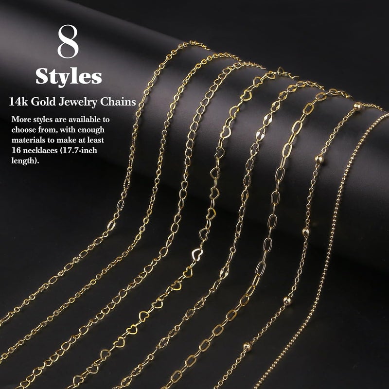 Ecoofor 14k Gold Necklace Chains for Jewelry Making, Total 27 Feet 8 Rolls Bracelet Chains for DIY, 3.3 Feet Each Style, 14K Gold Plated Chain with Jump Rings/Lobster Clasps/Connectors - Image 2